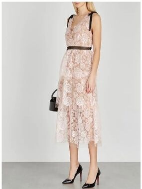 Self Portrait Starlet Rose Sequin-Embellished Lace Midi Dress